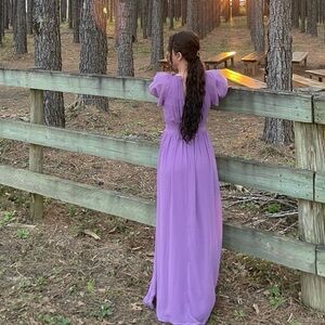 Elegant Puff Sleeve Maxi Dress in Lavender